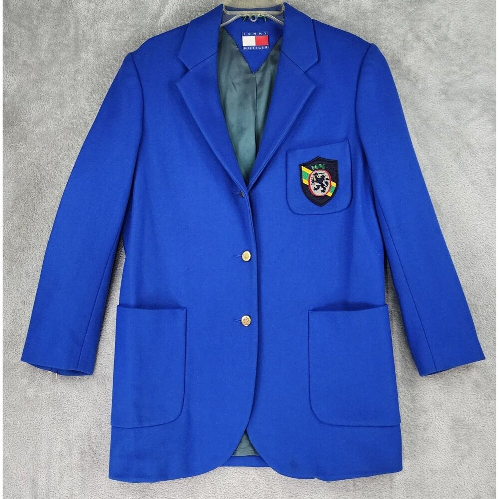 Tommy Hilfiger Blazer Womens Small Blue Wool Blend Vintage Preppy Sports Coat